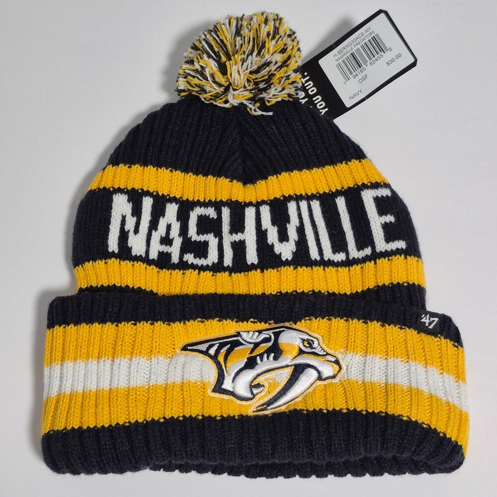 Nashville Predators Hockey Cuffed Beanie Knit Hat with Pom NWT Soft Lining